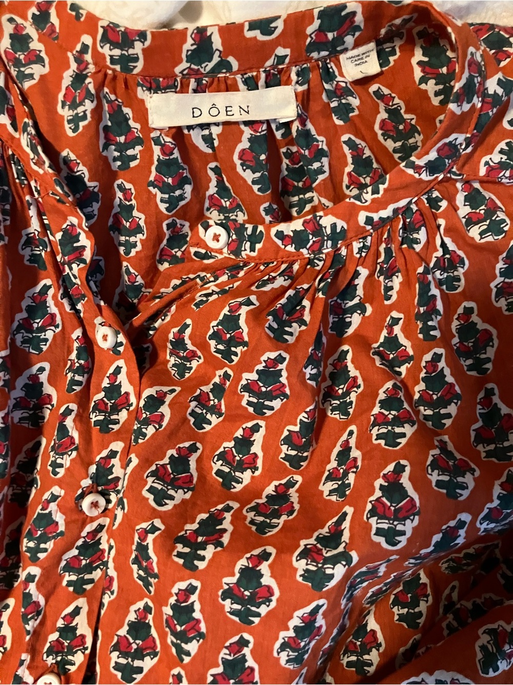 Doen Burnt Orange Printed Peasant Blouse - Picture 2 of 3